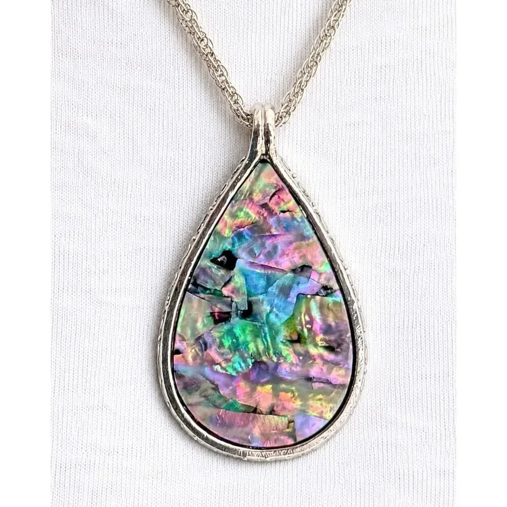 Men’s Faux Abalone Shell Teardrop Pendant Necklace - Mother of Pearl Finish
